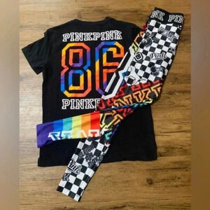 PINK VS FASHION SHOW TSHIRT/ ULTIMATE RAINBOW  LEGGINGS OUTFIT S
